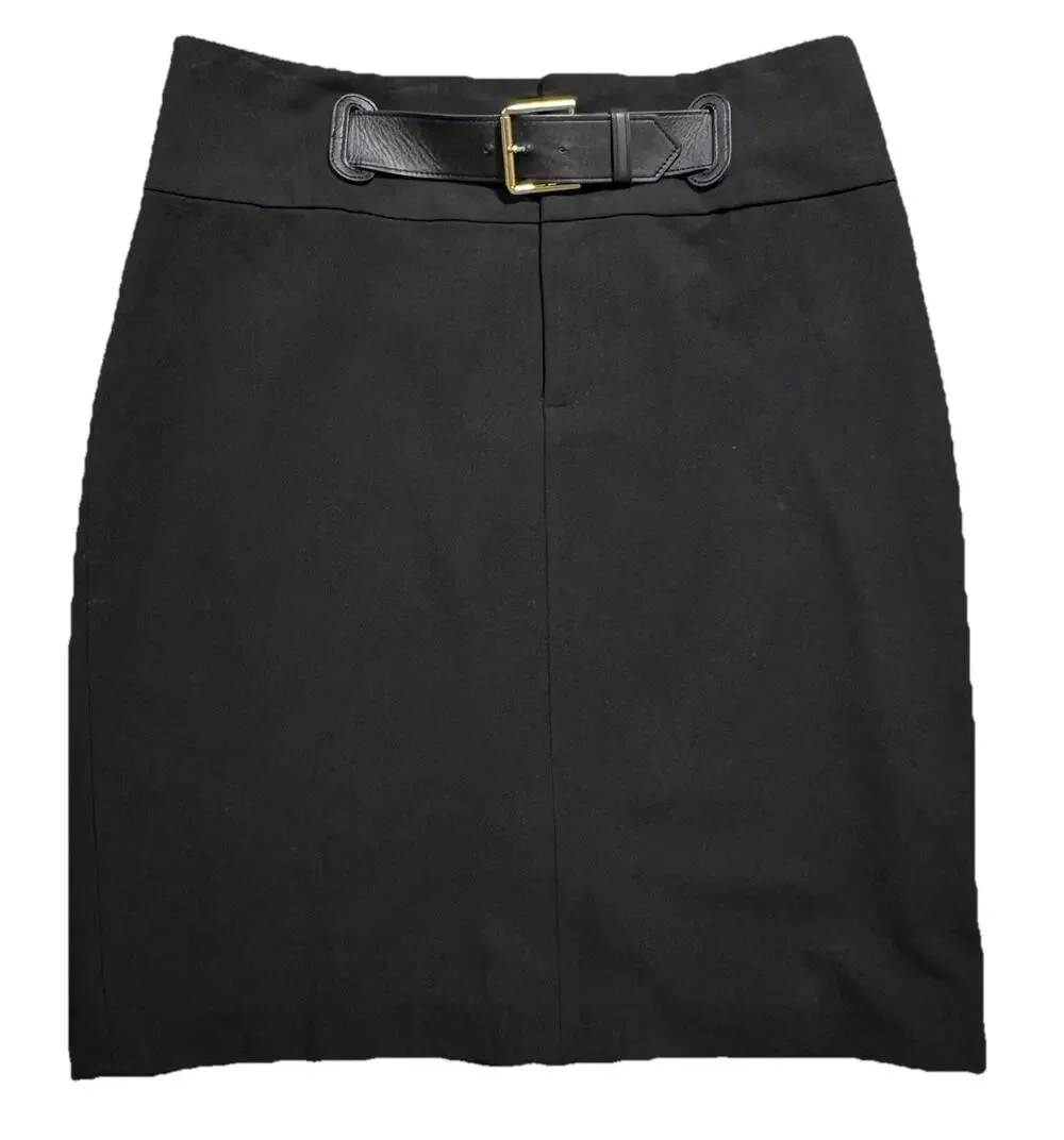 Ralph Lauren Polo Womens Gold Buckle Skirt 6 Preppy Old Money Office